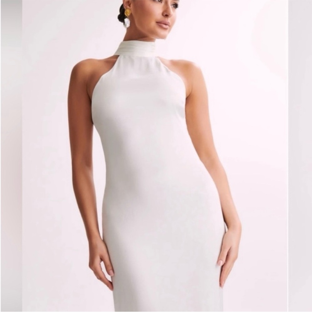 Meshki Claire Satin Drape Back Maxi Dress - White